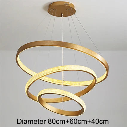 Gold Circle LED Chandelier 3-Ring Design