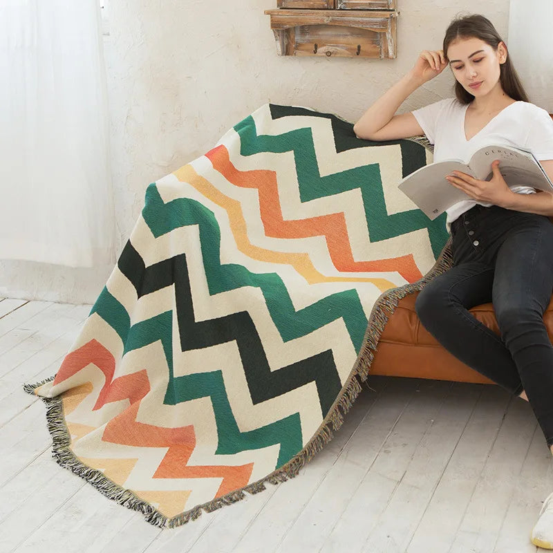 Nordic Plaid Knitted Blanket