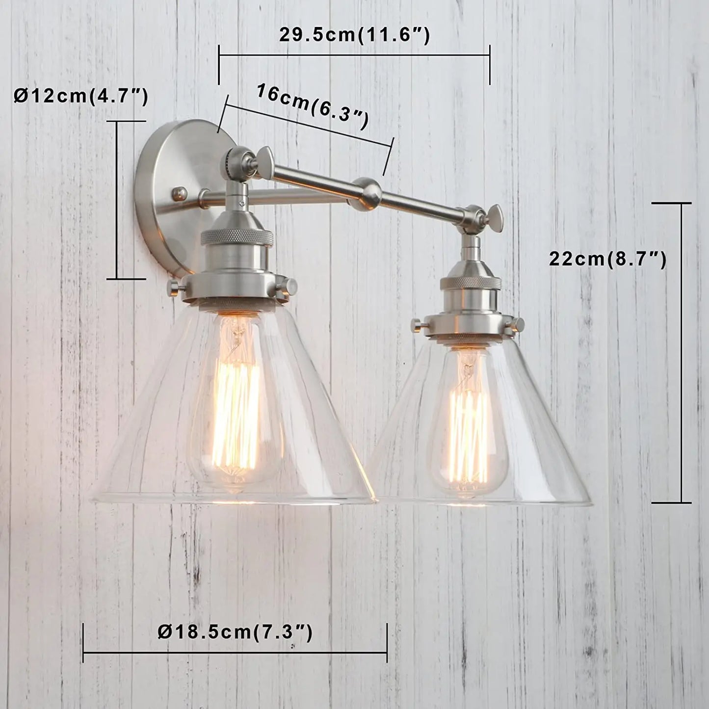 DecorBites™ Funnel Glass Metal Wall Light Double Heads Sconce Lamp Fixtures