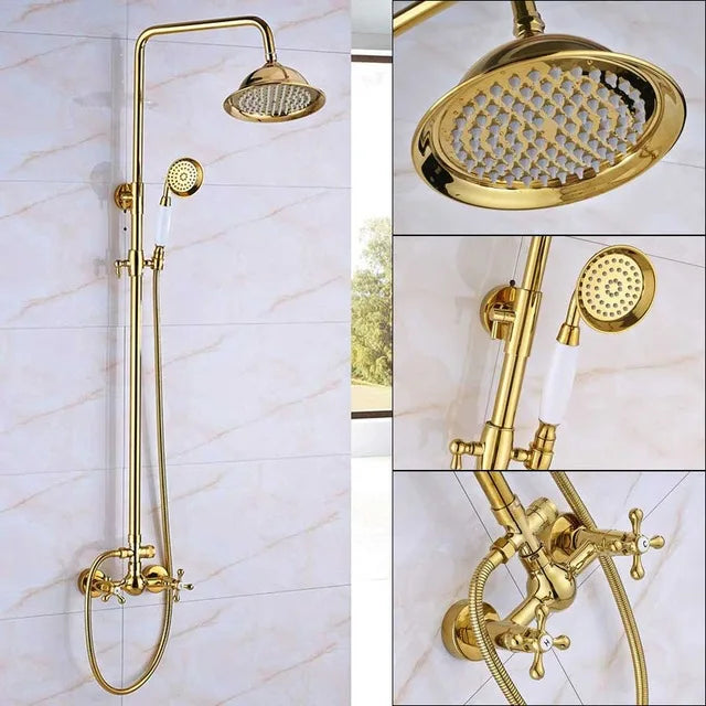 Gold Rainfall Shower Set 8-Inch Wall-Mounted Head