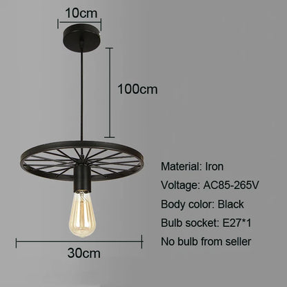 DecorBites™ Iron Wheel Chandelier | Retro Loft Industrial Pendant Light for Dining Room
