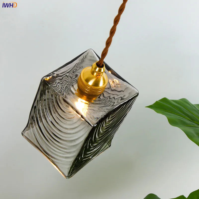 Copper Glass Pendant Light Industrial Bedroom
