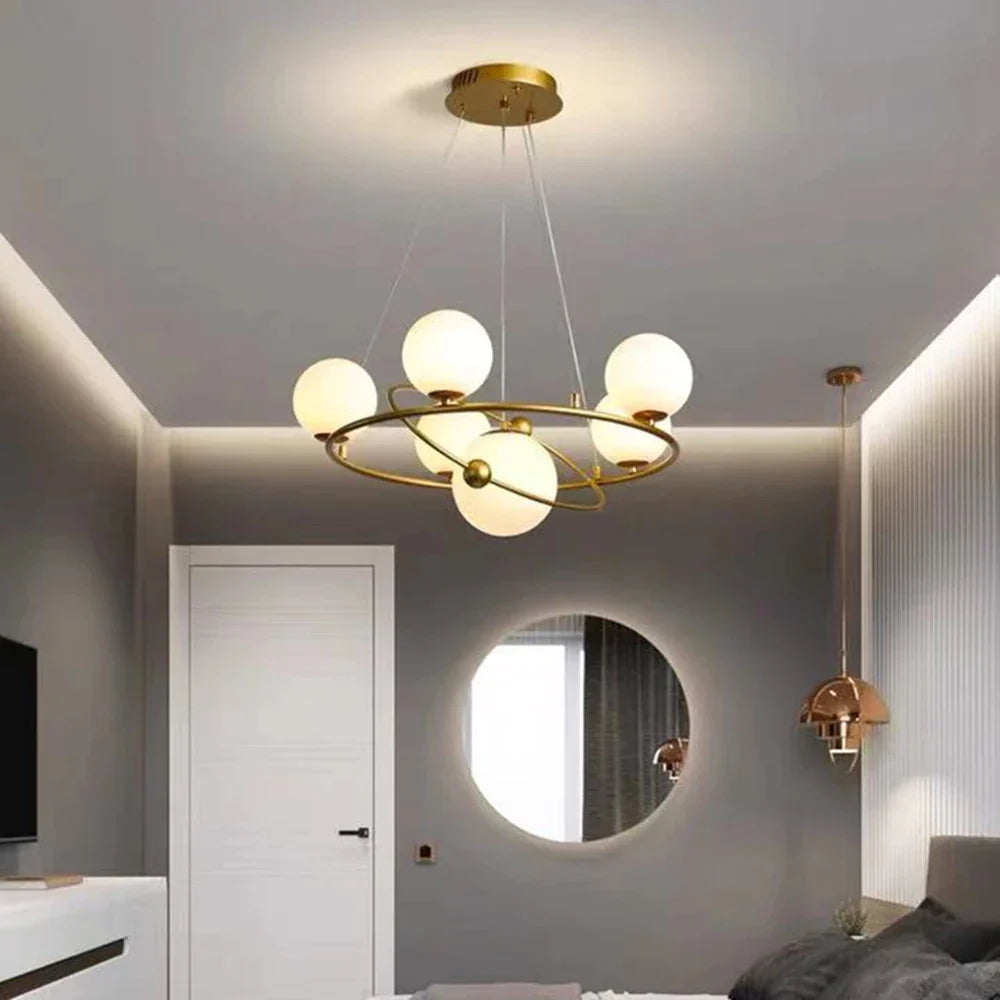 Gold 7-Lamp LED Ring Chandelier Warm Light