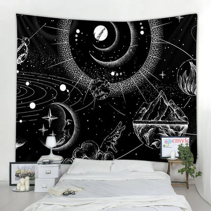 DecorBites™ Black & White Stars Mandala Tapestry - Home Decor