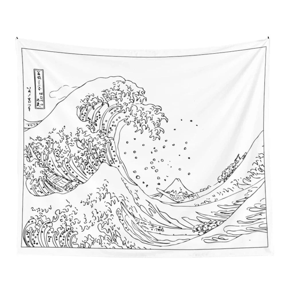 Black White Wave Tapestry