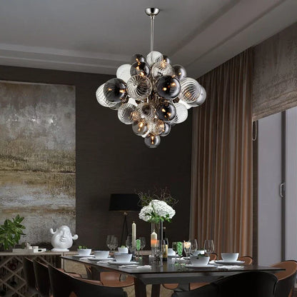 DecorBites™ Glass Globe LED Chandelier: Nordic Luxury Metal Pendant Lighting for Living Room