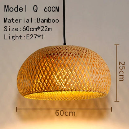Handwoven Rattan Bamboo Pendant Light in Black