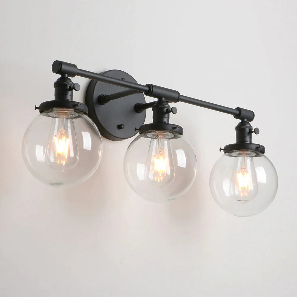 DecorBites™ Black 3-Light Wall Sconce Bathroom Vanity Fixture with Round Glass Canopy
