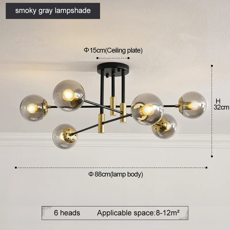 DecorBites™ Black & Gold LED Round Ball Chandelier - Elegant Lighting Fixture for Home