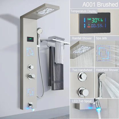 DecorBites™ LED Light Shower Faucet System: Rainfall, Massage Jets, Waterfall Panel with Temperature Control