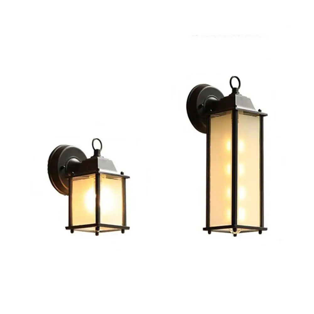 DecorBites™ Black Finish Wall Lantern with Frosted Glass Shade for Outdoor Use