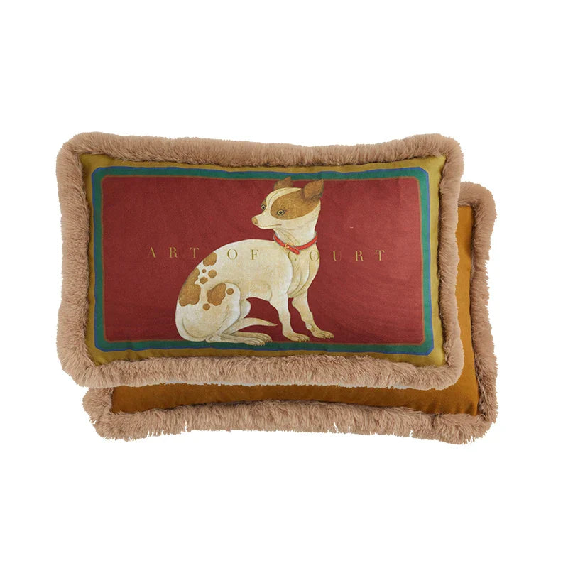 DecorBites™ Court Puppy Print Fur Fringed Bolster Pillowcase Decorative Throw Pillow Cover