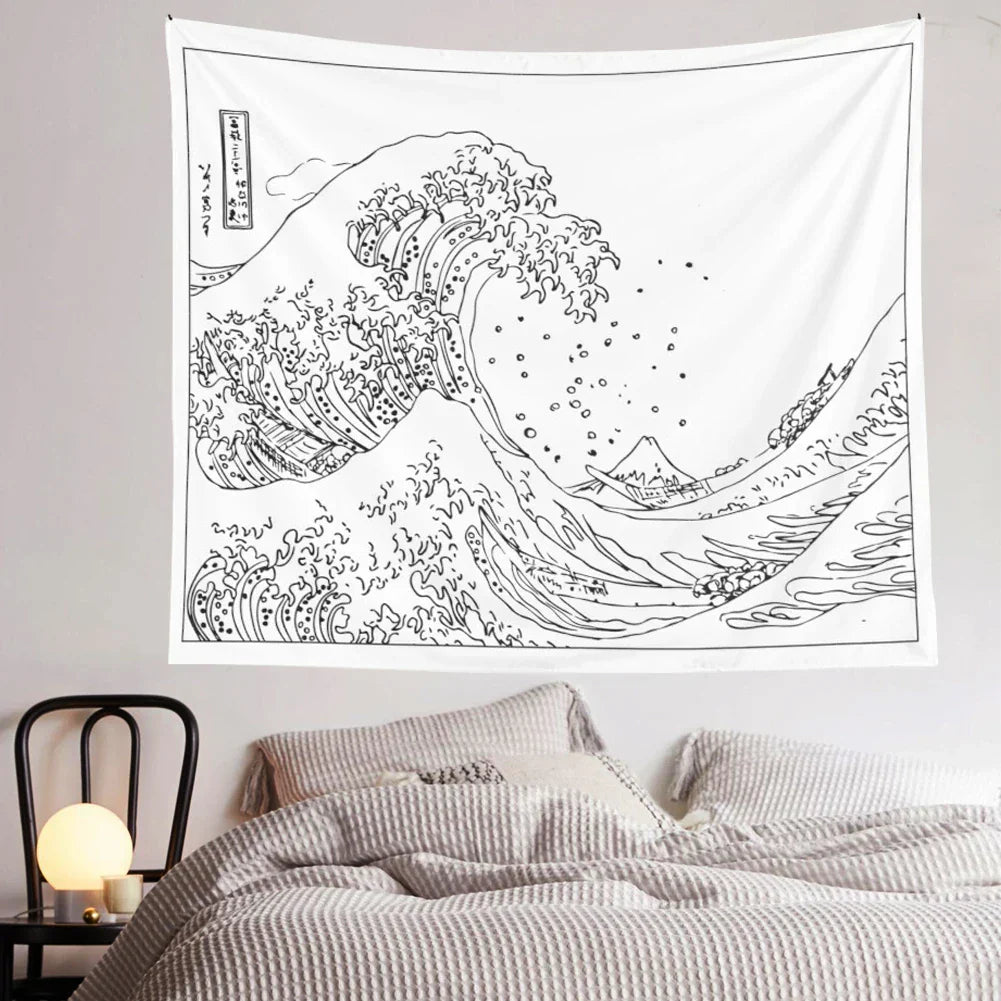 Black White Wave Tapestry