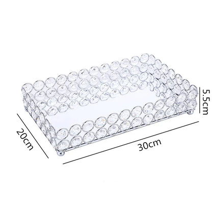 DecorBites™ Crystal Glass Mirror Tray Cosmetic Jewelry Organizer Shelf Storage