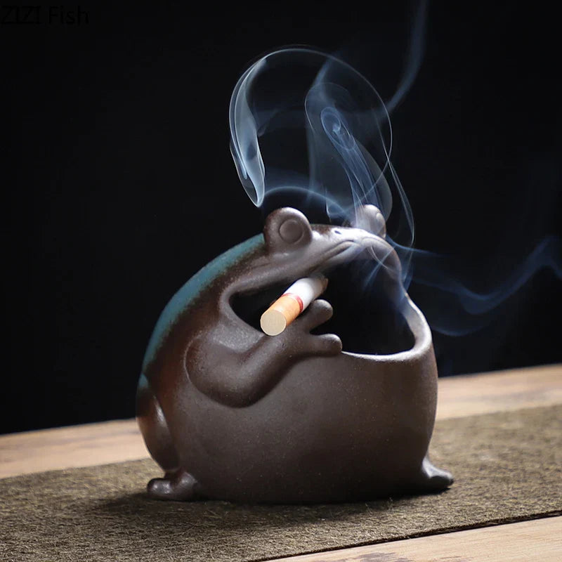 DecorBites™ Cute Big Belly Frog Cartoon Ceramic Ashtray Decor Gift for Boyfriend