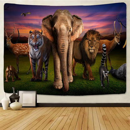 DecorBites™ Lion Tapestry African Grassland Animals Cartoon Wall Hanging Blanket