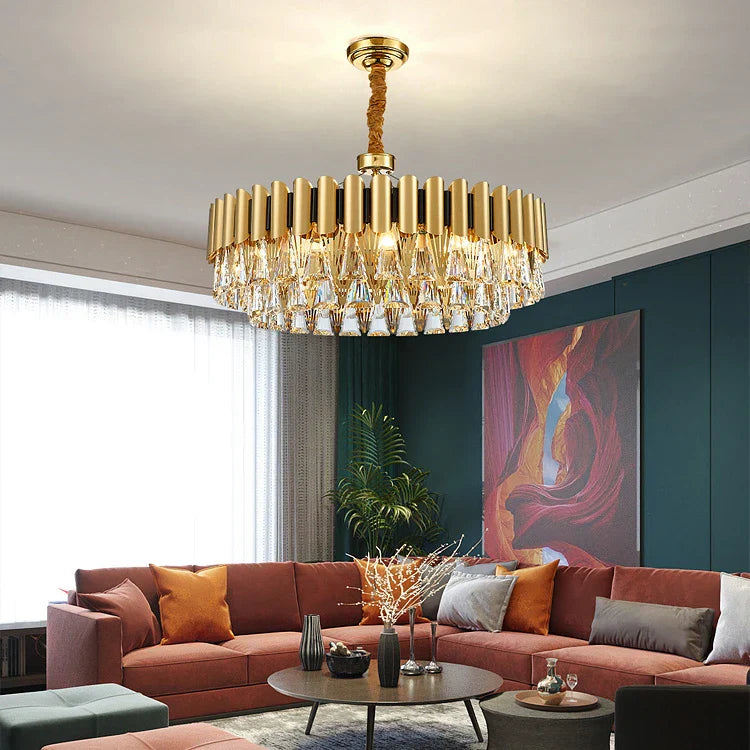 Gold Oval Crystal Chandelier 90cm For Dining Rooms