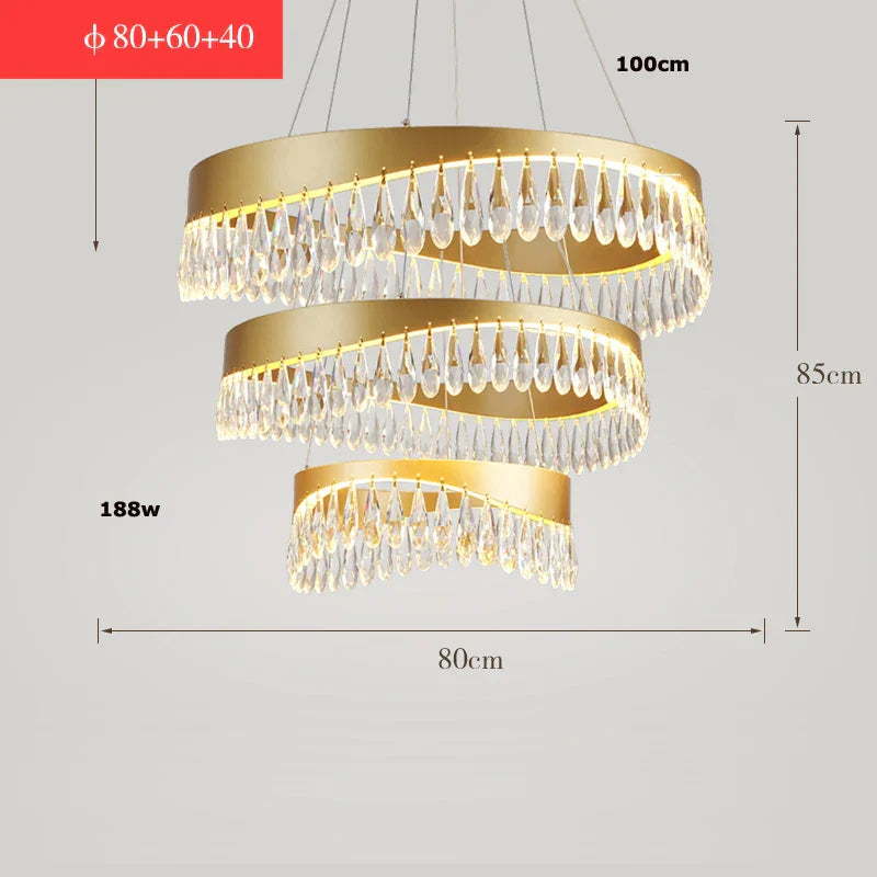 Gold Crystal Dining Chandelier Oval 120cm