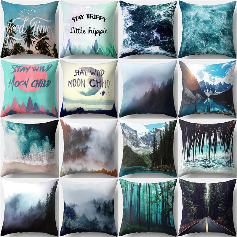 DecorBites™ Green Tropical Leaves Forest Pillowcase - Natural Mountain Ocean Wave Decor