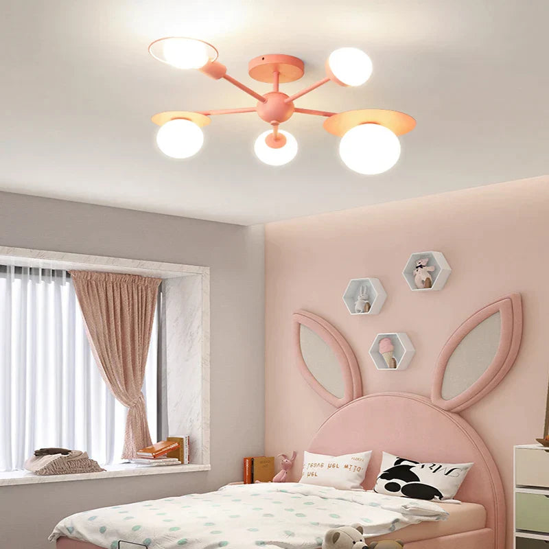 DecorBites™ Kids Nordic Glass Chandelier LED Ceiling Light - Blue Pink Cartoon Theme