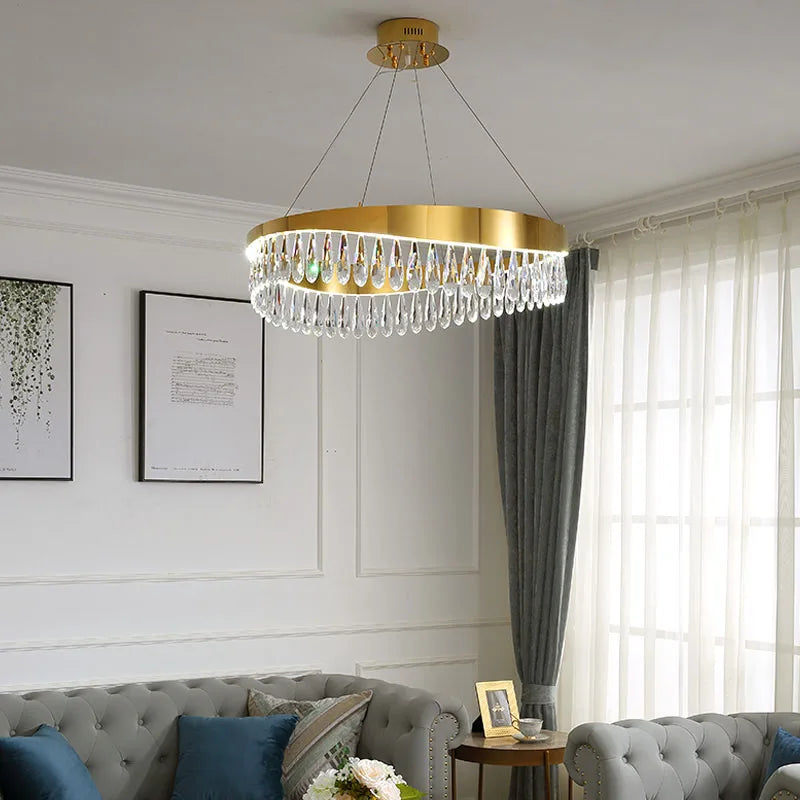 Gold Crystal Dining Chandelier Oval 120cm