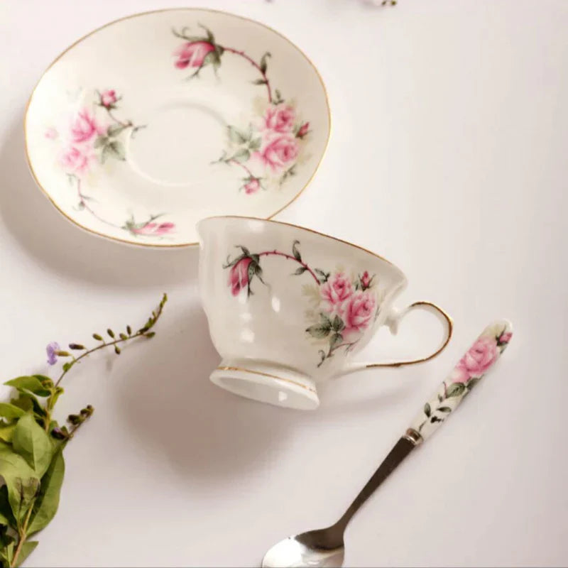 DecorBites™ Bone China Tea Cup Set with Saucer Spoon - Elegant Black Tea Party Coffeeware