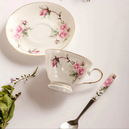 DecorBites™ Bone China Tea Cup Set with Saucer Spoon - Elegant Black Tea Party Coffeeware
