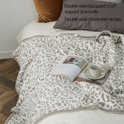 DecorBites™ Cozy Leopard Print Knitted Blanket - Winter Faux Fur Microfiber Throw