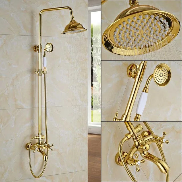 Gold Rainfall Shower Set 8-Inch Wall-Mounted Head