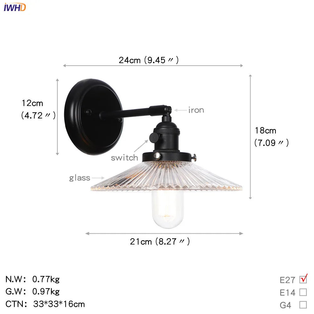 DecorBites™ Glass Ball Wall Light Switch Hallway Bathroom Mirror Stair Black Wall Sconce