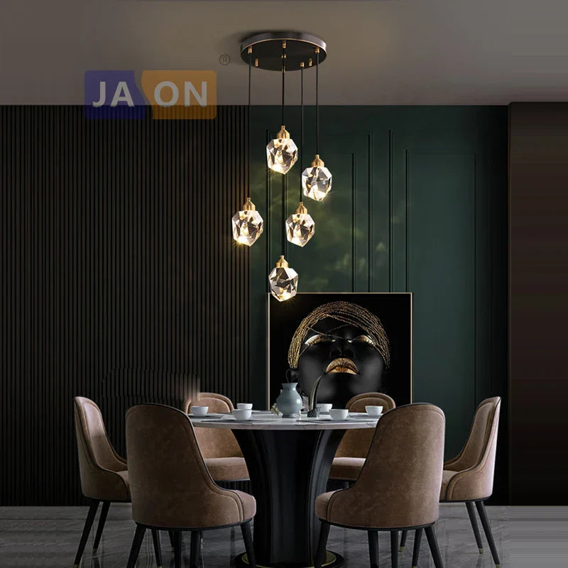 DecorBites™ Black Crystal Copper LED Chandelier - Art Deco Hanging Lamp for Dinning Room