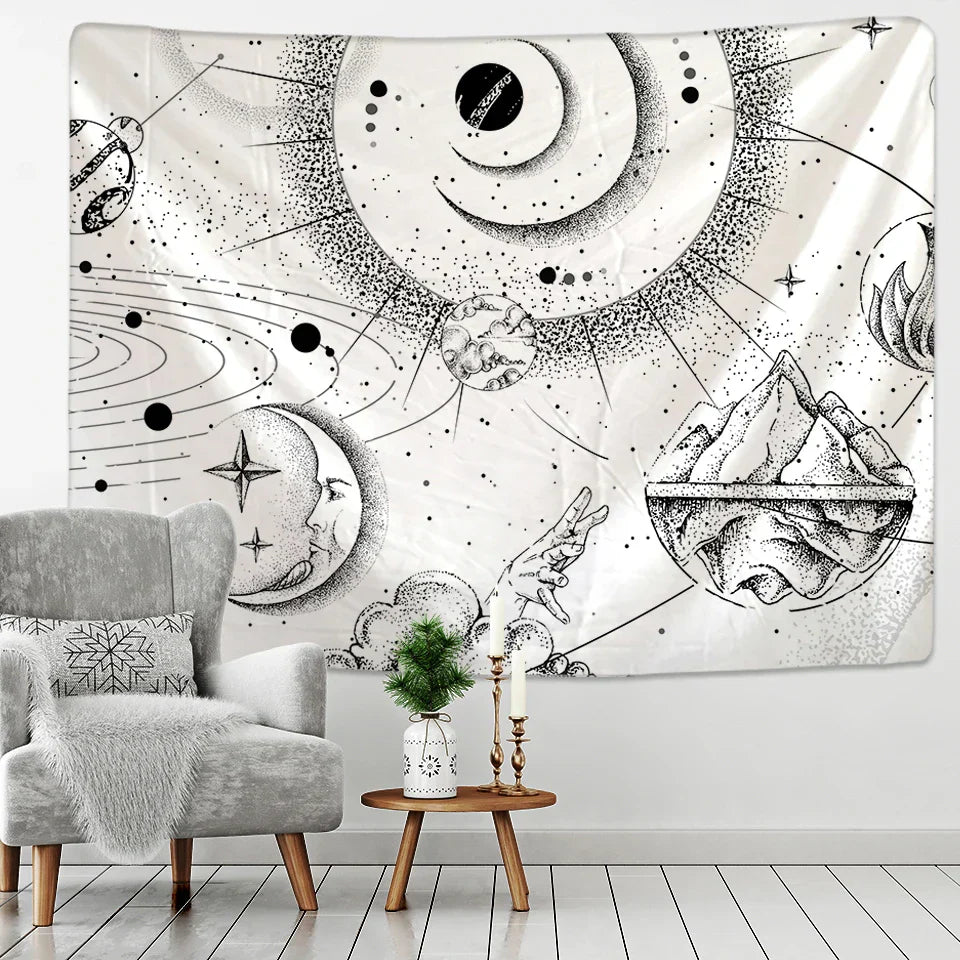 DecorBites™ Black & White Stars Mandala Tapestry - Home Decor