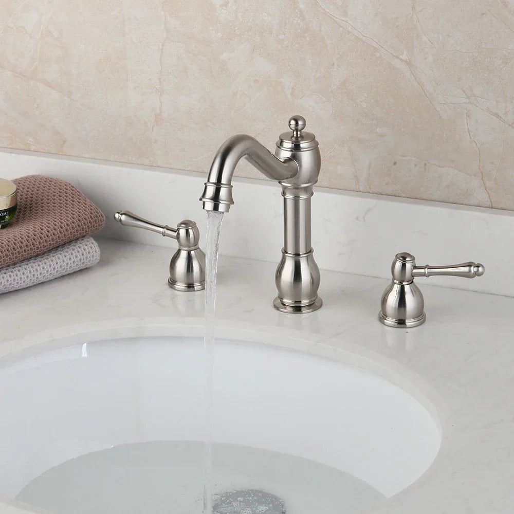DecorBites™ Dual Handle Nickel Brush Bathroom Sink Tap Swivel Spray Mixer Faucet