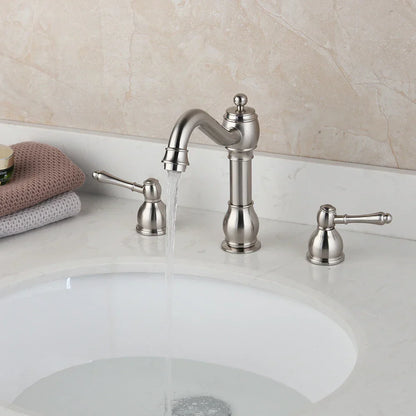 DecorBites™ Dual Handle Nickel Brush Bathroom Sink Tap Swivel Spray Mixer Faucet