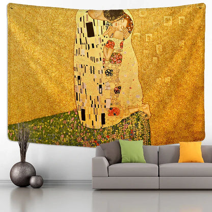 DecorBites™ Gold Kiss Oil Painting Tapestry Wall Hanging Art Blanket
