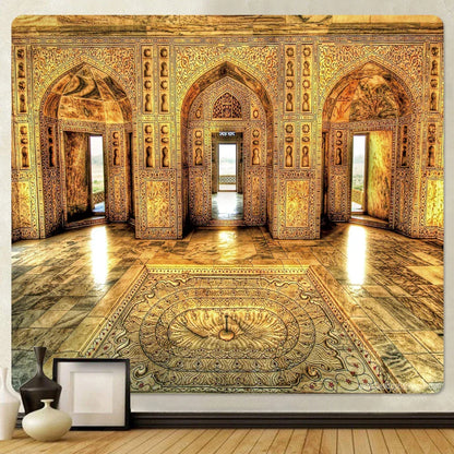 DecorBites™ Golden Hall Psychedelic Tapestry: Bohemian Hippie Decoration for Home, Living Room, Bedroom