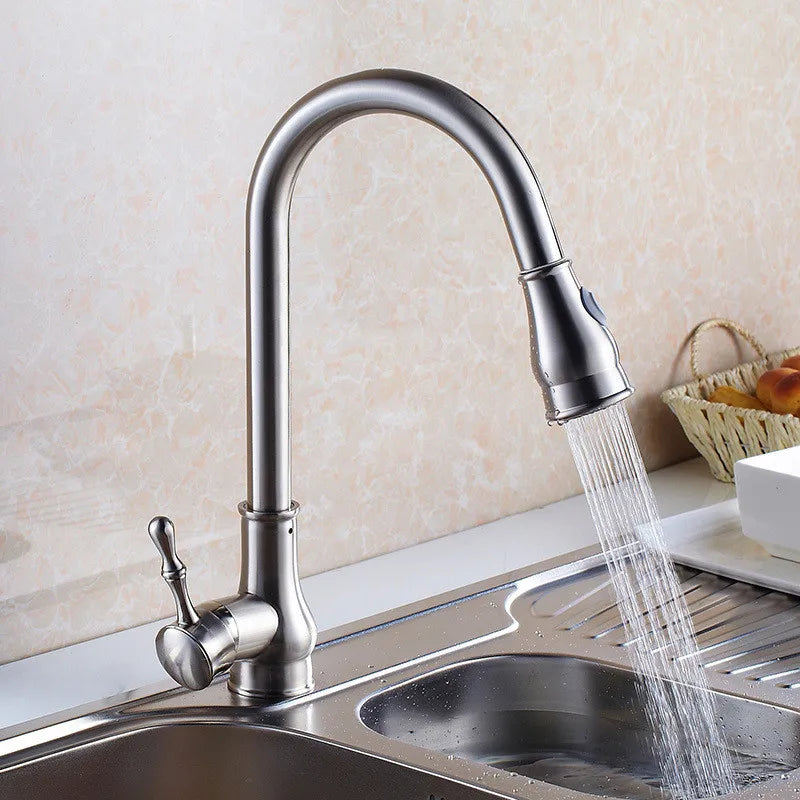 Gold Swivel Kitchen Faucet With Brass Construction