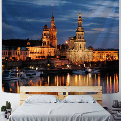 DecorBites™ City Night Scene Tapestry with European London Style Wall Hanging
