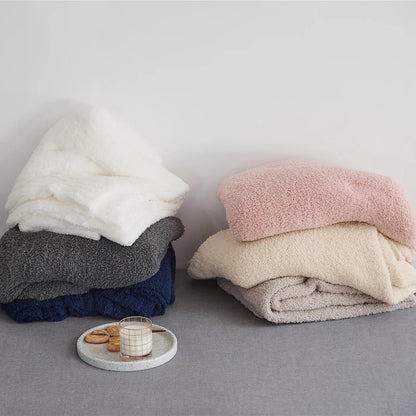 DecorBites™ Fuzzy Downy Knitted Throw Blanket - Soft & Cozy Microfiber Quilt for Sofa, Bed, and Air Conditioning Room