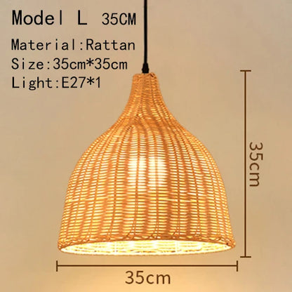 Handwoven Rattan Bamboo Pendant Light in Black