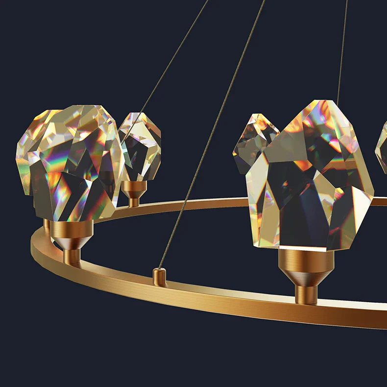 DecorBites™ Crystal Copper Round Chandelier: Elegant LED Suspension Lamp for Dinning Room