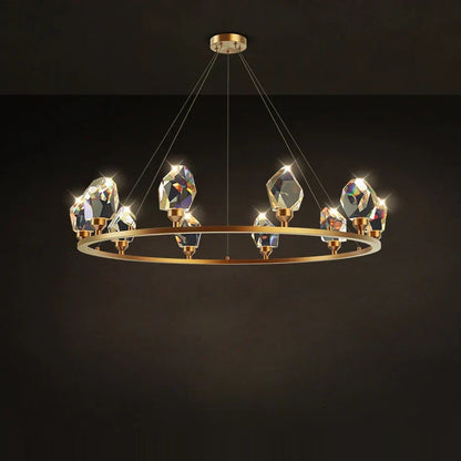 DecorBites™ Crystal Copper Round Chandelier: Elegant LED Suspension Lamp for Dinning Room
