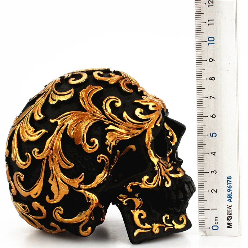 Gold Skeleton Skull Statue