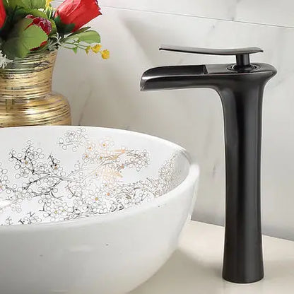 DecorBites™ Gold Waterfall Bathroom Basin Faucet, White Mixer Tap Hot Cold Sink Plugin