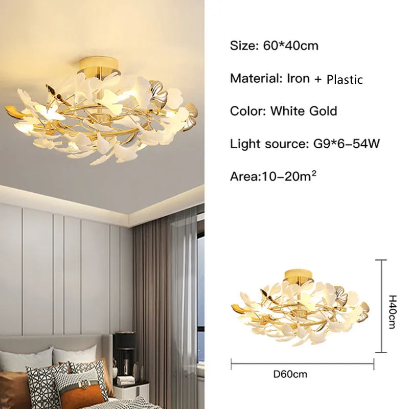 DecorBites™ Gold Branches Chandeliers with Porcelain Leaves Pendant Light - Luxury Living Room Decor