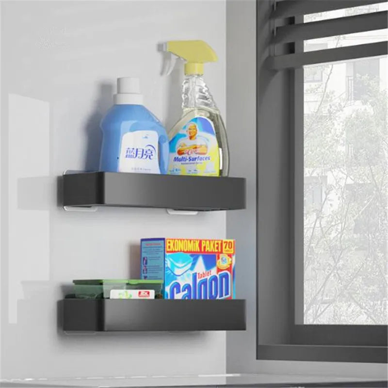 DecorBites™ Black Aluminum Corner Bathroom Kitchen Storage Shelf