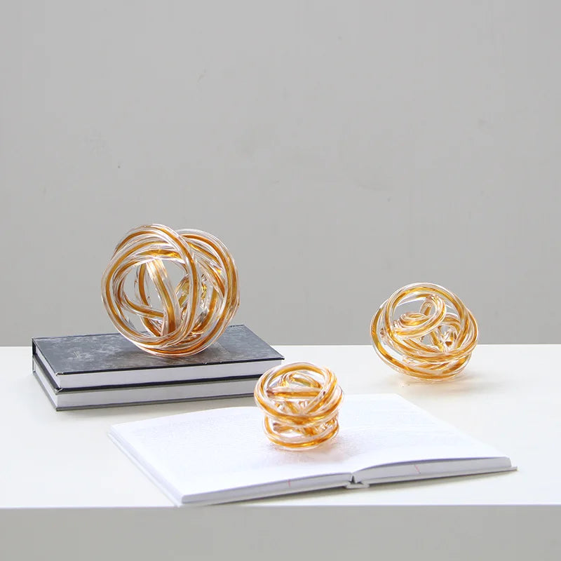 DecorBites™ Geometric Wound Glass Twine Sphere Ornament - Handmade Home Decor Accessory