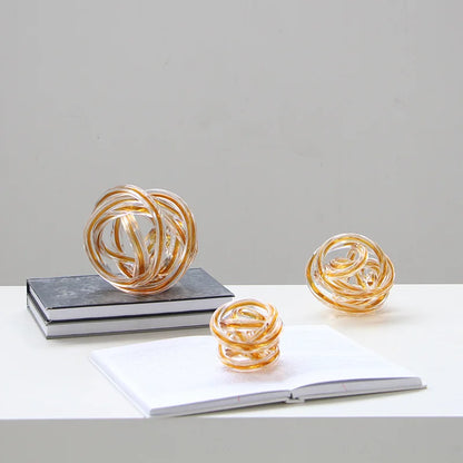 DecorBites™ Geometric Wound Glass Twine Sphere Ornament - Handmade Home Decor Accessory