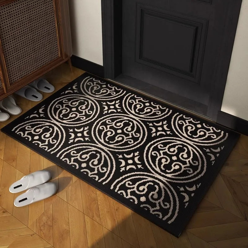 DecorBites™ Houndstooth Black Ivory Area Rug Decor Carpet Doormat Floor Mat