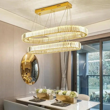 DecorBites™ Crystal Circle LED Chandelier: Nordic Modern Stairs Pendant Lighting with Dimmable LED for Living Room
